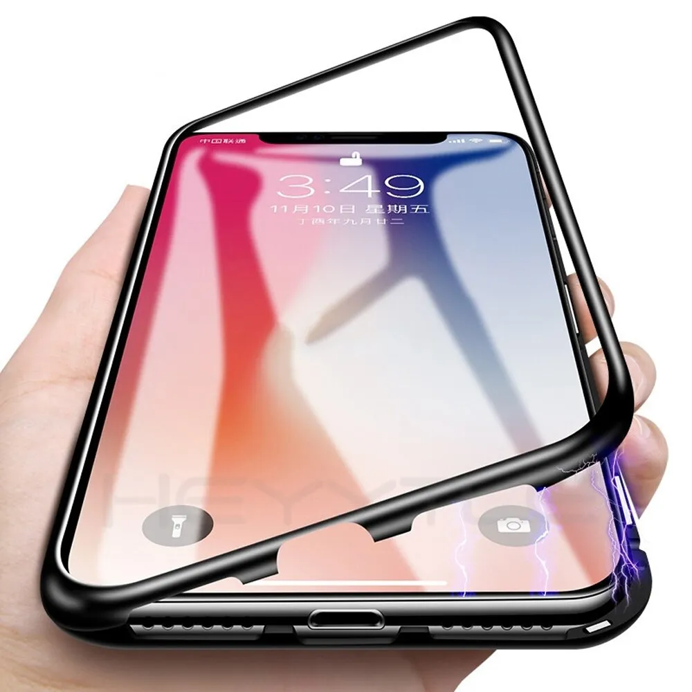 New Metal Magnet Case For iPhone XR XS MAX X 7 8 Plus Tempered Glass Back Magnetic Absorption Cases Cover For iPhone 6 6S Plus 9