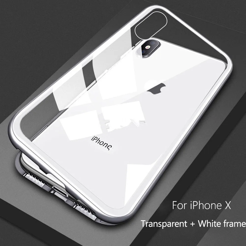 New Metal Magnet Case For iPhone XR XS MAX X 7 8 Plus Tempered Glass Back Magnetic Absorption Cases Cover For iPhone 6 6S Plus 9