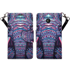 Nokia Lumia 635 Case, Nokia Lumia 635 Wallet Case, Slim Flip Folio [Kickstand] Pu Leather Wallet Case with ID & Card Slots & Pocket   Wrist Strap - Tribal Elephant