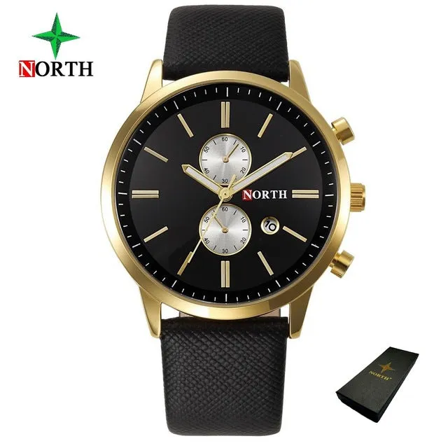 North Luxury Men Watches Business Casual Male Wristwatch Blue Silver Genuine Leather Unique Sport Man Quartz Watch Waterproof