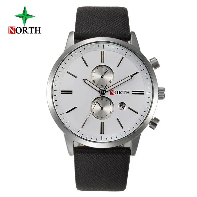 North Luxury Men Watches Business Casual Male Wristwatch Blue Silver Genuine Leather Unique Sport Man Quartz Watch Waterproof