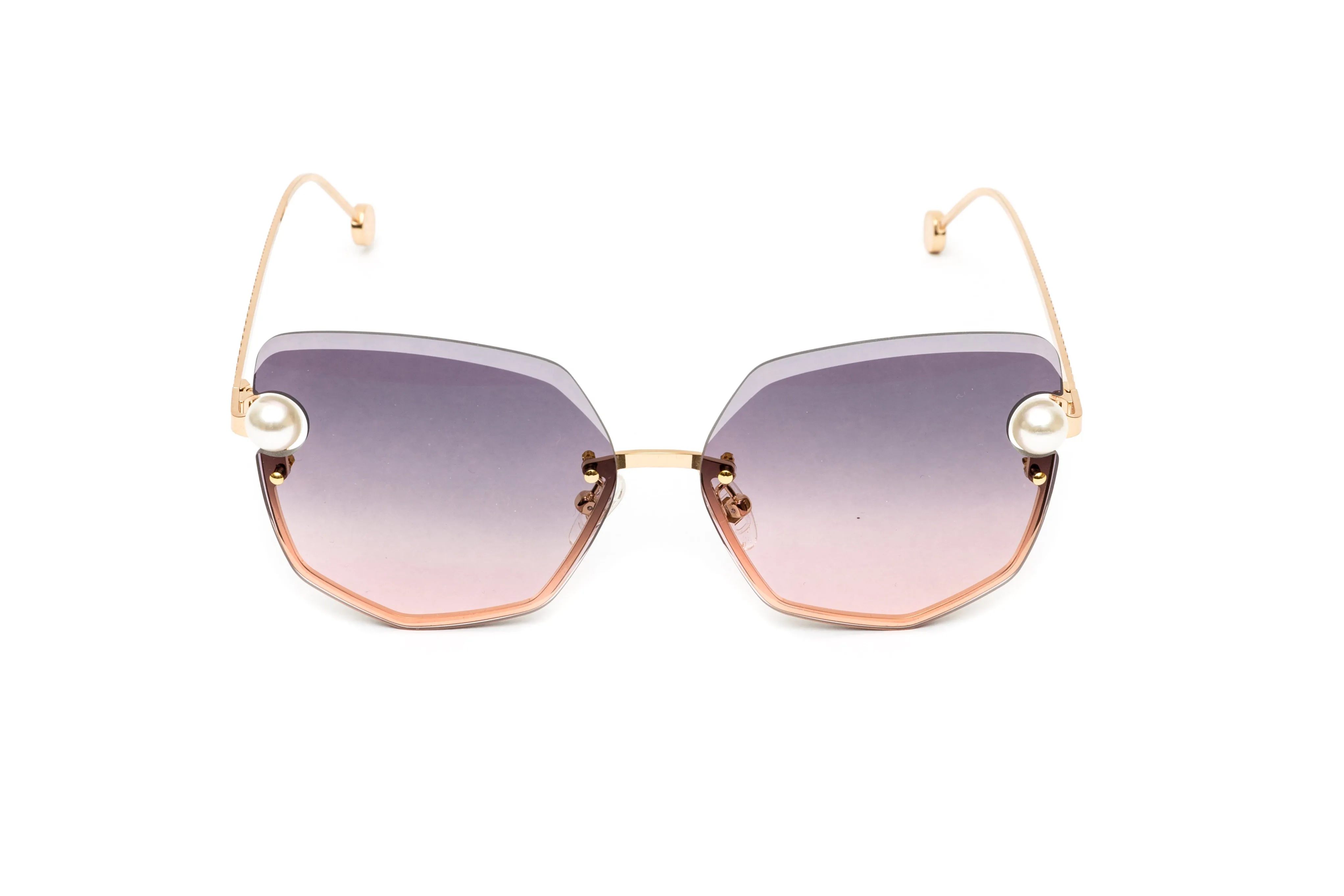 PEARL COLLECTION 24KT Gold Rimless Sunglasses, Gradient Grey/Pink Lenses