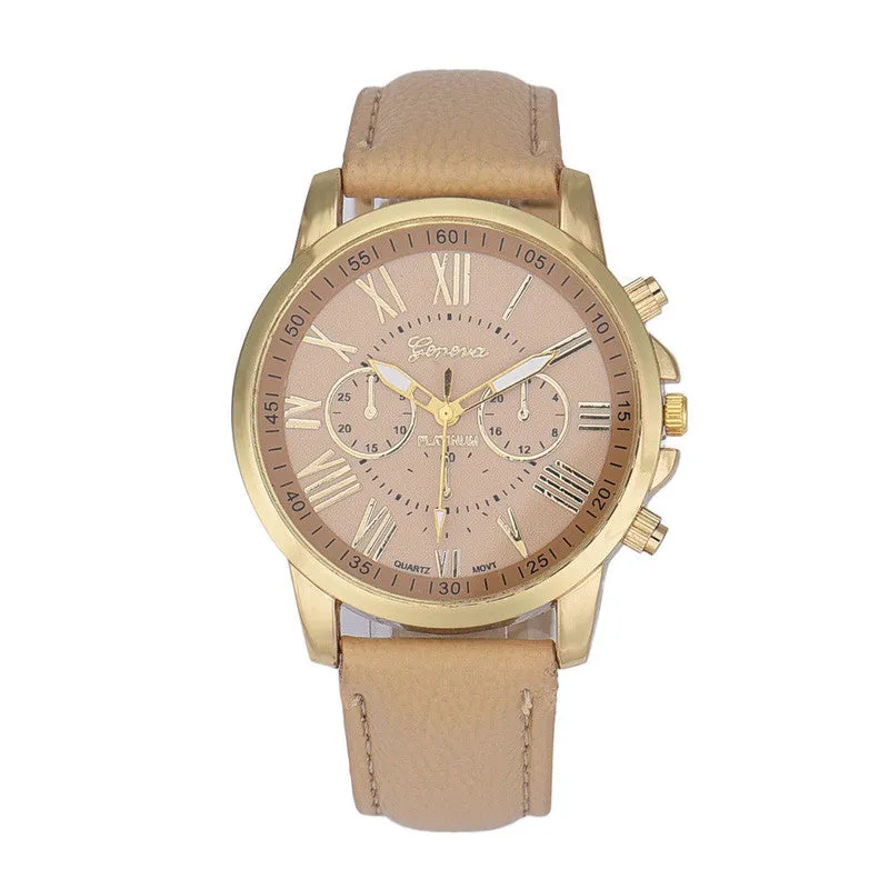 Personality Lovely minimalist leather normal waterproof Quartz Wrist Dial Clock couple watch