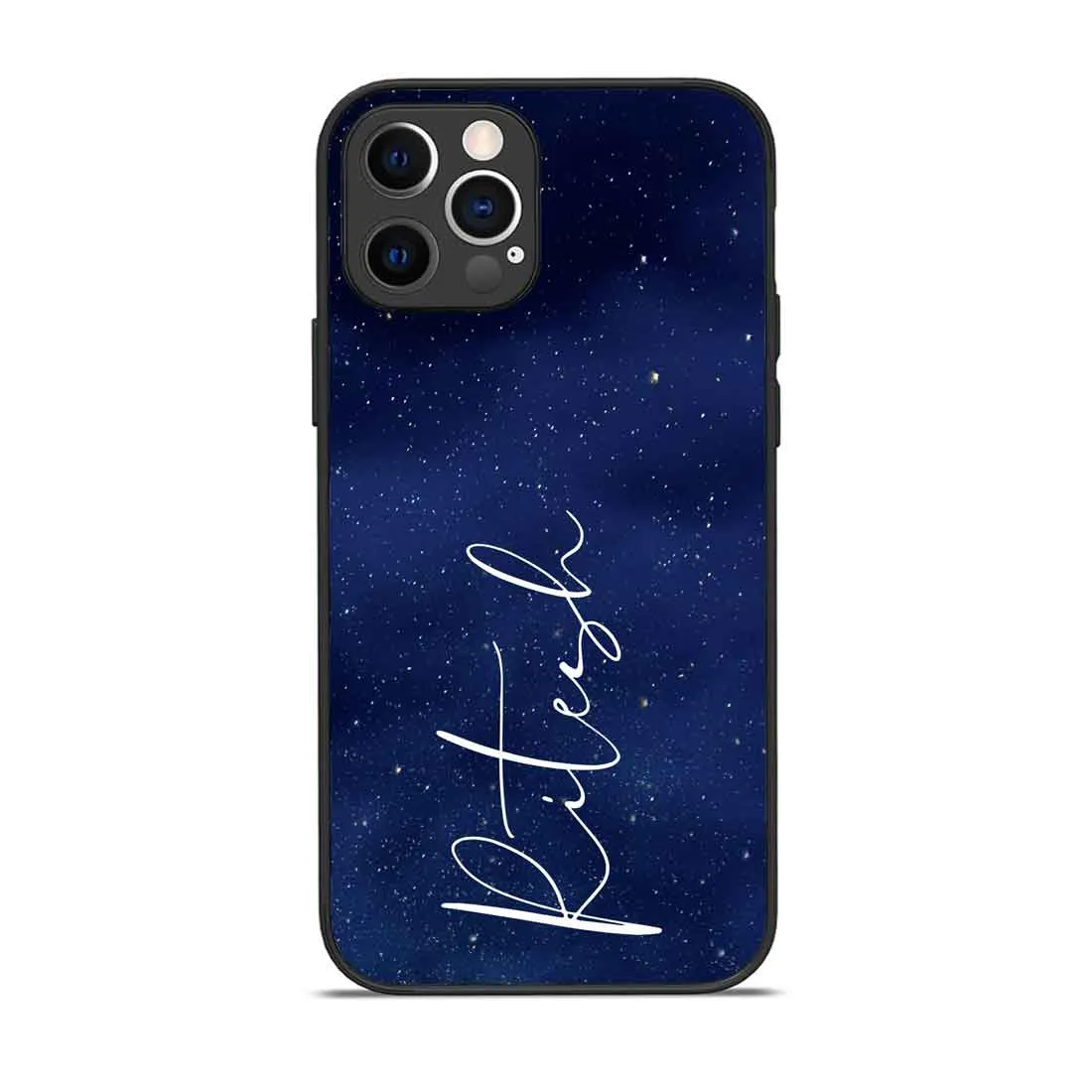 Personalized iPhone 12 pro Cover Navy Blue Mobile Case With Calligraphy Name - Stars