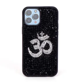 Personalized "OM Symbol" Black And Silver Swarovski Crystal Zardosi Apple iPhone 13 Series Mobile Cover By Brune & Bareskin