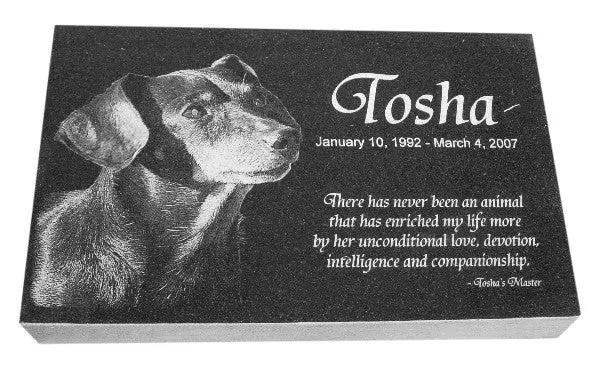 Pet Memorial- 8 X 12 X 2 Photo Engraved Granite USA Made