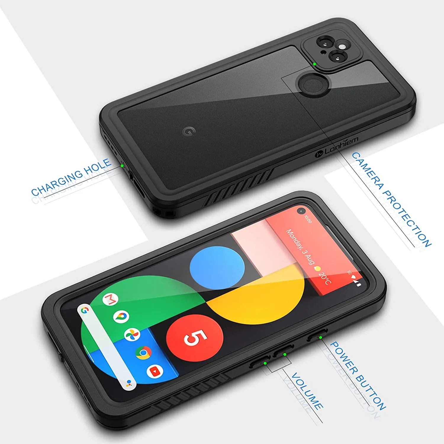 Pixel 5 Waterproof Case |  IP68 Waterproof  Google Pixel 5 Case with Built-in Screen Protector