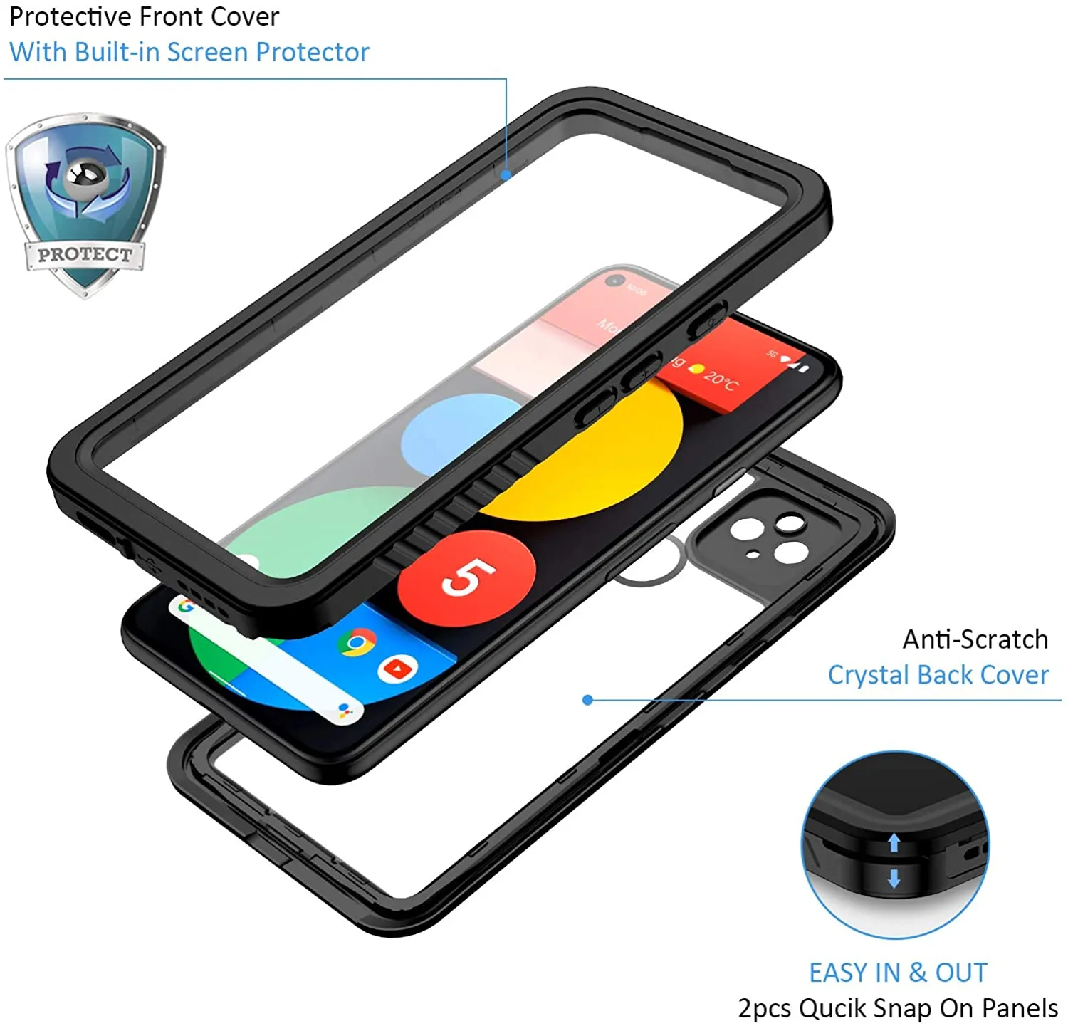 Pixel 5 Waterproof Case |  IP68 Waterproof  Google Pixel 5 Case with Built-in Screen Protector