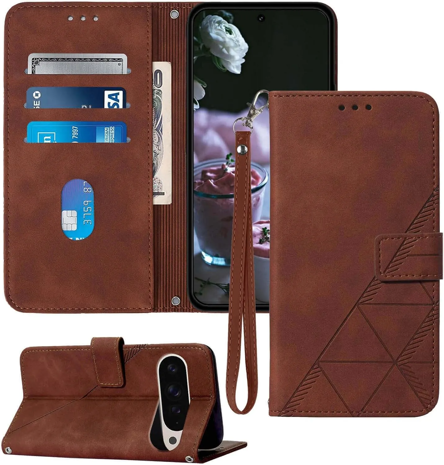 Pixel 9 Pro Wallet Card Holder Leather Folio Flip Case