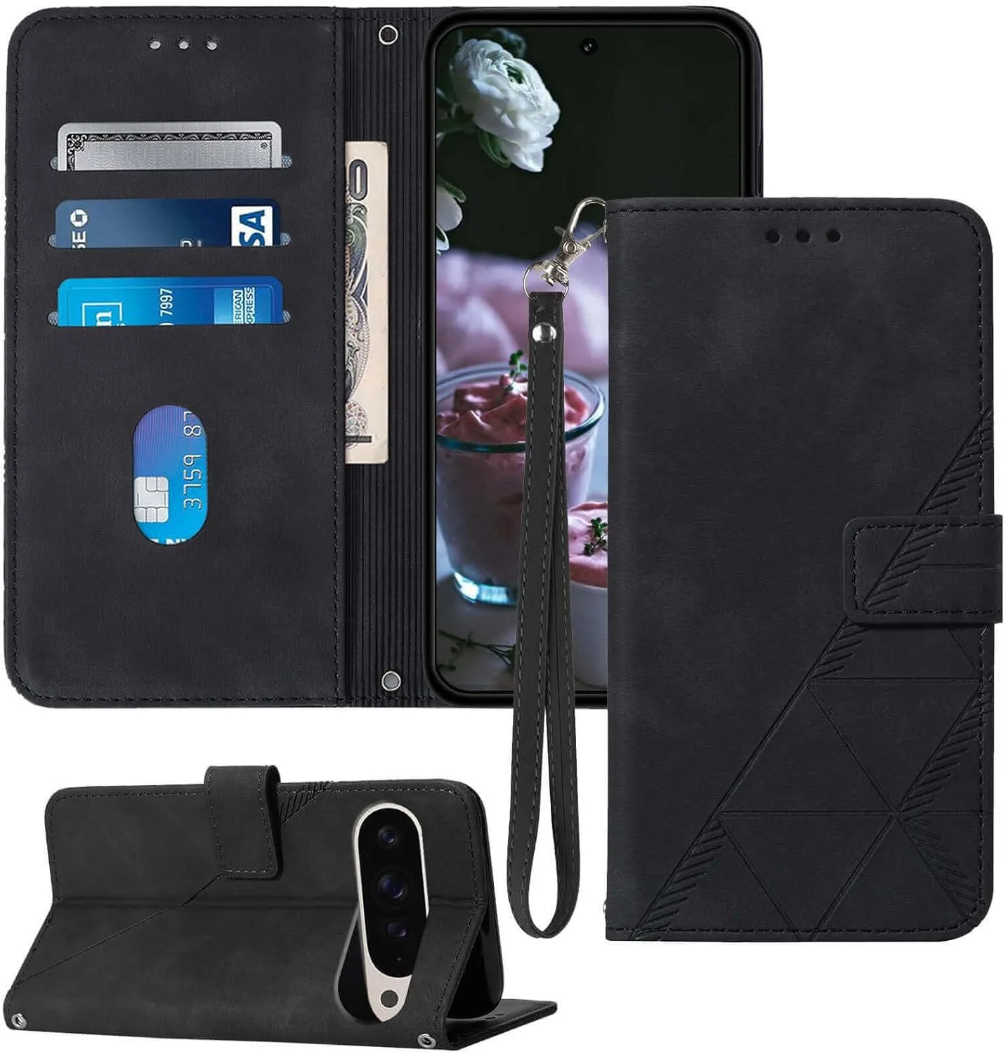 Pixel 9 Pro Wallet Card Holder Leather Folio Flip Case