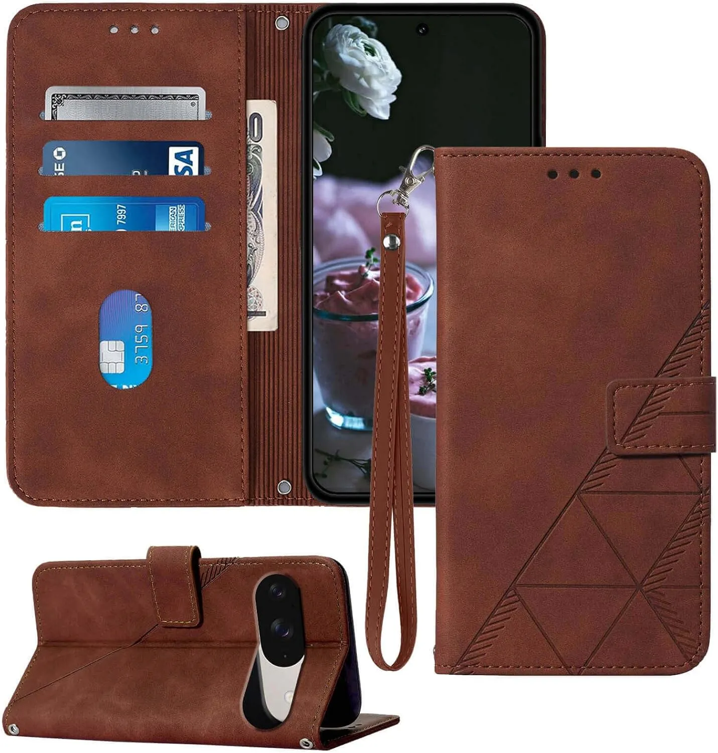 Pixel 9 Pro Wallet Card Holder Leather Folio Flip Case