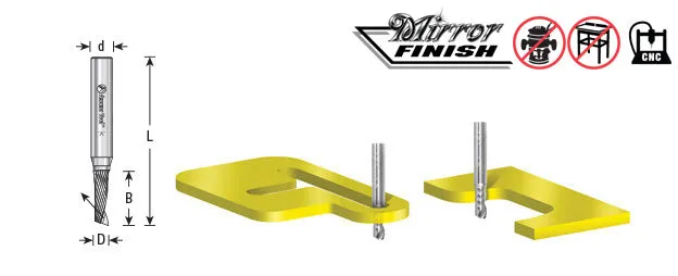 Plastic Cutting Spiral 'O' Flute CNC Router Bit | 1⁄4 Dia x 5⁄8 x 1⁄4 Shank x 2" Long Up-Cut | 51419 | 738685514191