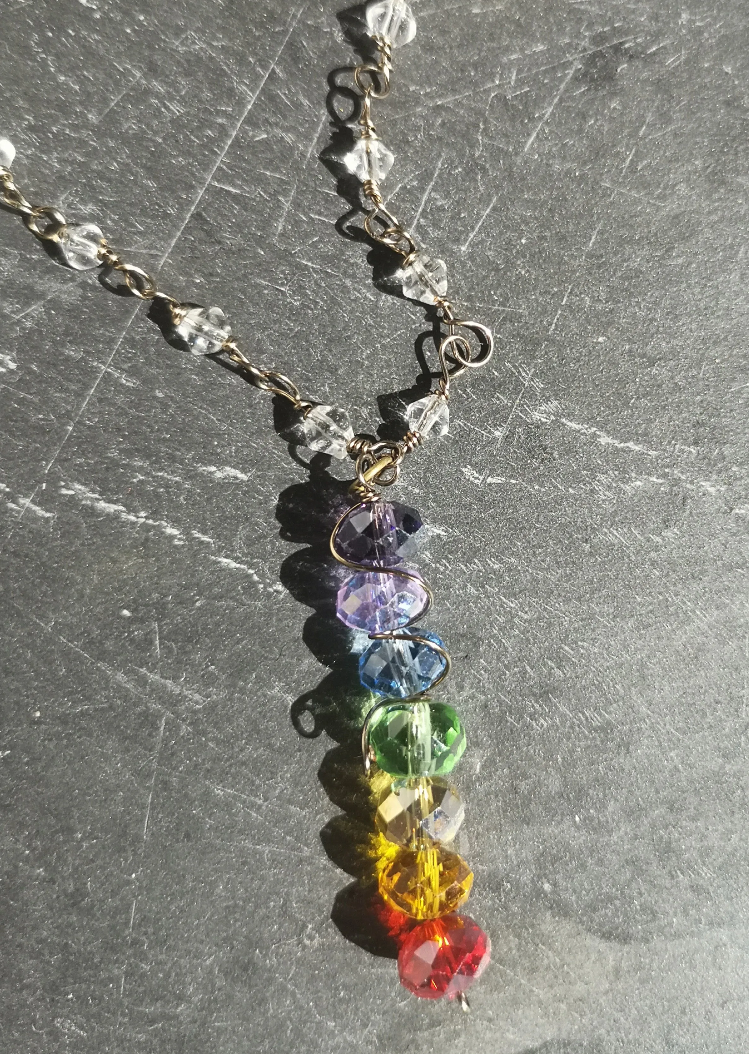 Pride, Crystal Chakra necklaces, Muladhara, Anja & Sahasrara, Austrian crystals