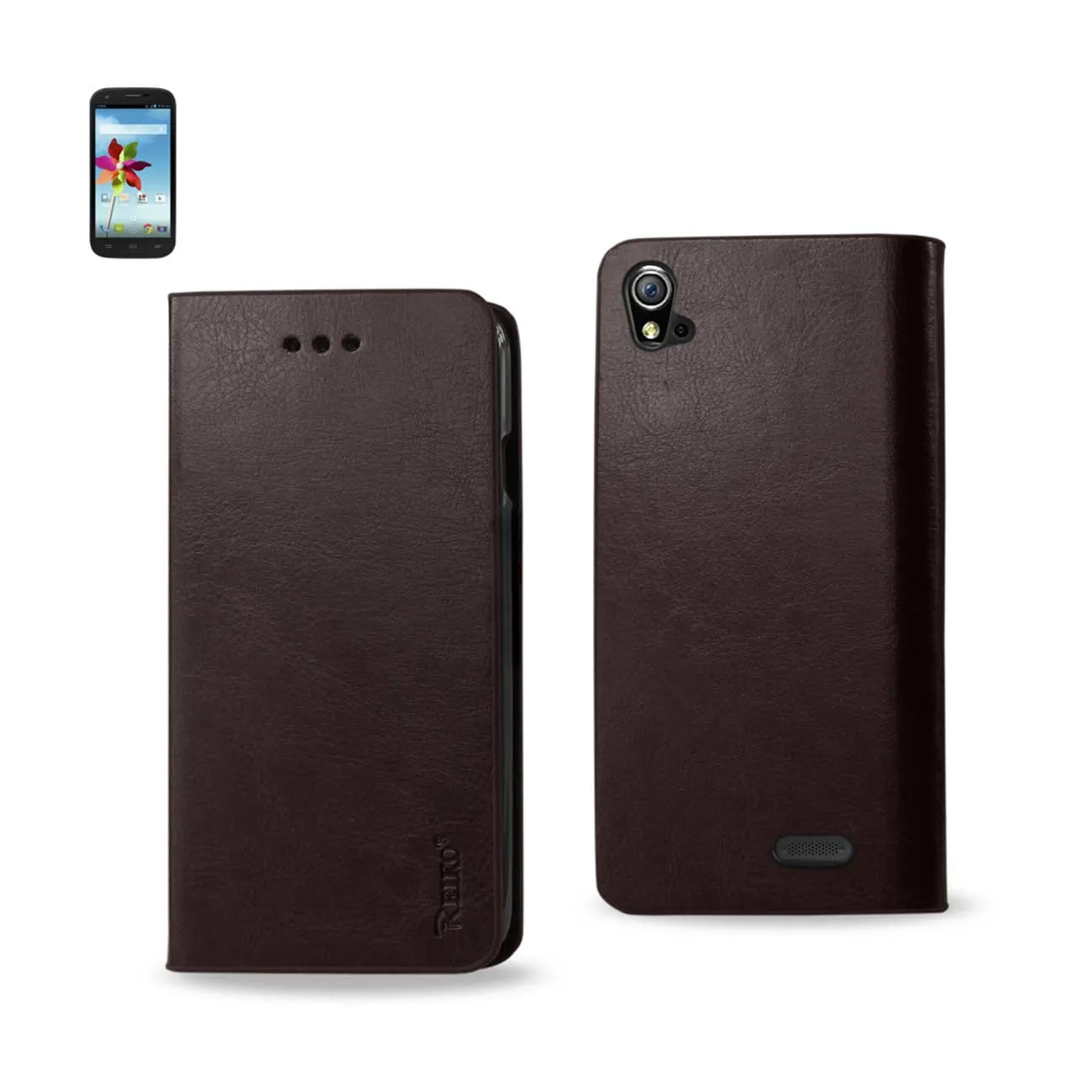 REIKO ZTE GRAND X FLIP FOLIO CASE WITH CARD HOLDER IN BROWN