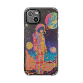 Retro Girl Astronaut Anime on Planet X Magnetic Clear Case for iPhone Series