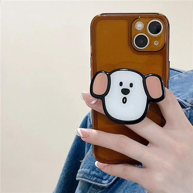 Retro Kawaii Puppy Cat Bracket Chocolate Clear Phone Case For iPhone