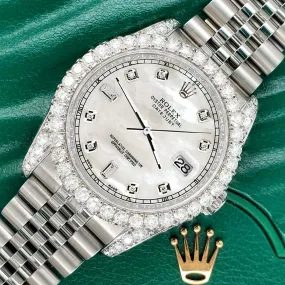 Rolex Datejust 116200 36mm 4CT Diamond Bezel/Lugs/White MOP 6 9 Baguette Dial TFJ-142508679