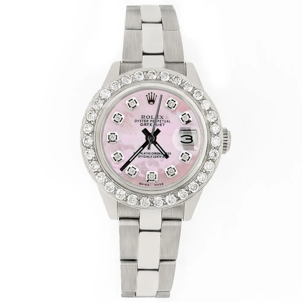 Rolex Datejust 26mm 1.3ct Diamond Bezel/Pink MOP Dial Oyster Steel Watch TFJ-142508114