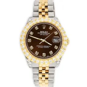 Rolex Datejust 31mm 2-Tone Watch 4.4ct Diamond Chocolate Dial/Bezel/Case/Lugs TFJ-142508089