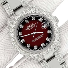 Rolex Datejust 31mm Pave 7.2ct Iced Diamond Maroon Vignette Track Watch TFJ-142508454