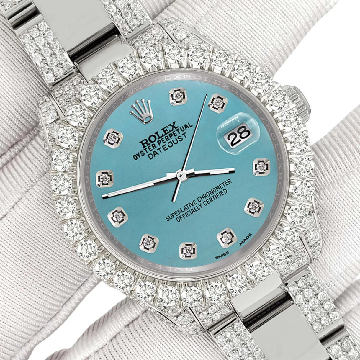 Rolex Datejust 31mm Pave 7.2ct Iced Diamond Turquoise Watch  TFJ-142508423