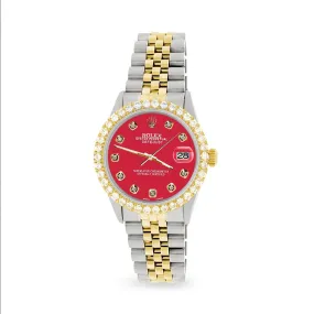 Rolex Datejust 36mm 2-Tone Watch 3.05ct Diamond Bezel/Scarlet Red Diamond Dial TFJ-142508538