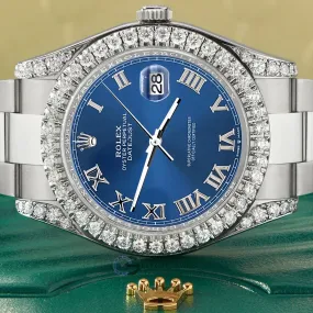 Rolex Datejust II 41mm Watch 4.5CT Diamond Watch With Blue Roman Dial Box Paper TFJ-142508220