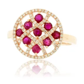 Ruby & Diamond Lattice Style Circle Ring