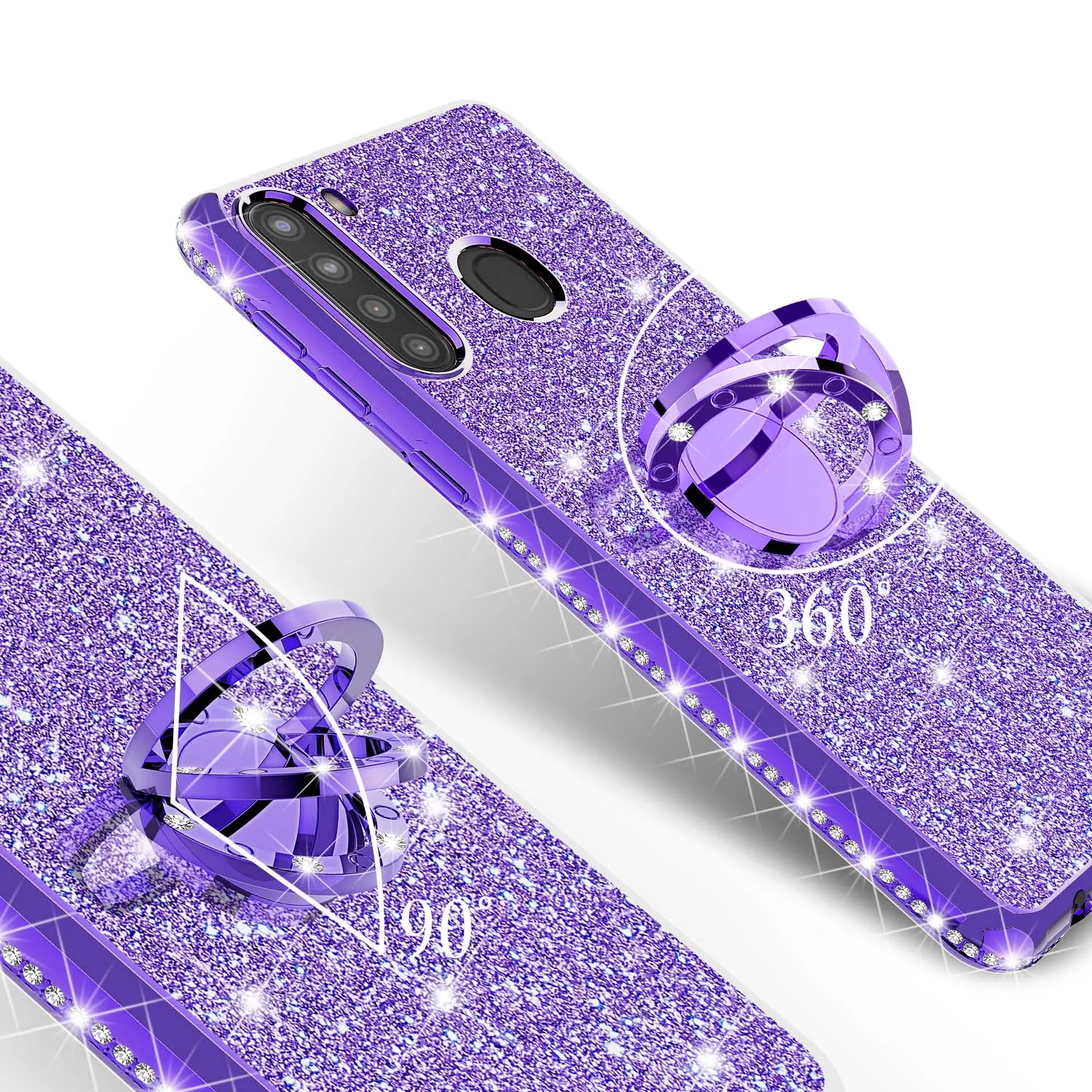 Samsung Galaxy A11 Case, Glitter Cute Phone Case Girls with Kickstand,Bling Diamond Rhinestone Bumper Ring Stand Sparkly Luxury Clear Thin Soft Protective Samsung Galaxy A11 Case for Girl Women - Purple