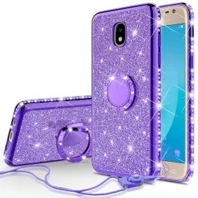 Samsung Galaxy J7 V 2nd Gen/J7 Crown/J7 Top/J7 2018/J7 Star/J7 Achieve/J7 Refine/J7 Aero/J7 Aura Case, Rhinestone Crystal Glitter Cute Style Ring Thing Soft Protective Phone Cover Girls Women - Purple