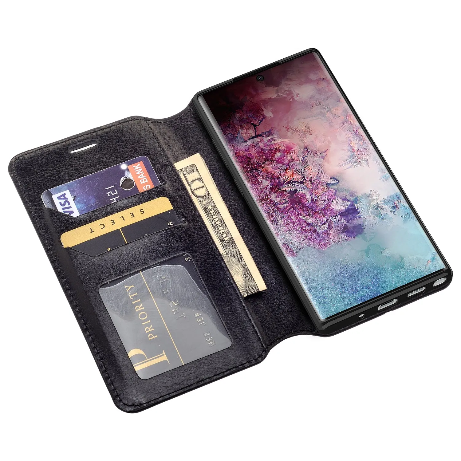 Samsung Galaxy Note 10 Case, Galaxy Note 10 Wallet Case, Pu Leather Wallet Case [Kickstand] with ID & Credit Card Slots for Galaxy Note 10  - Black