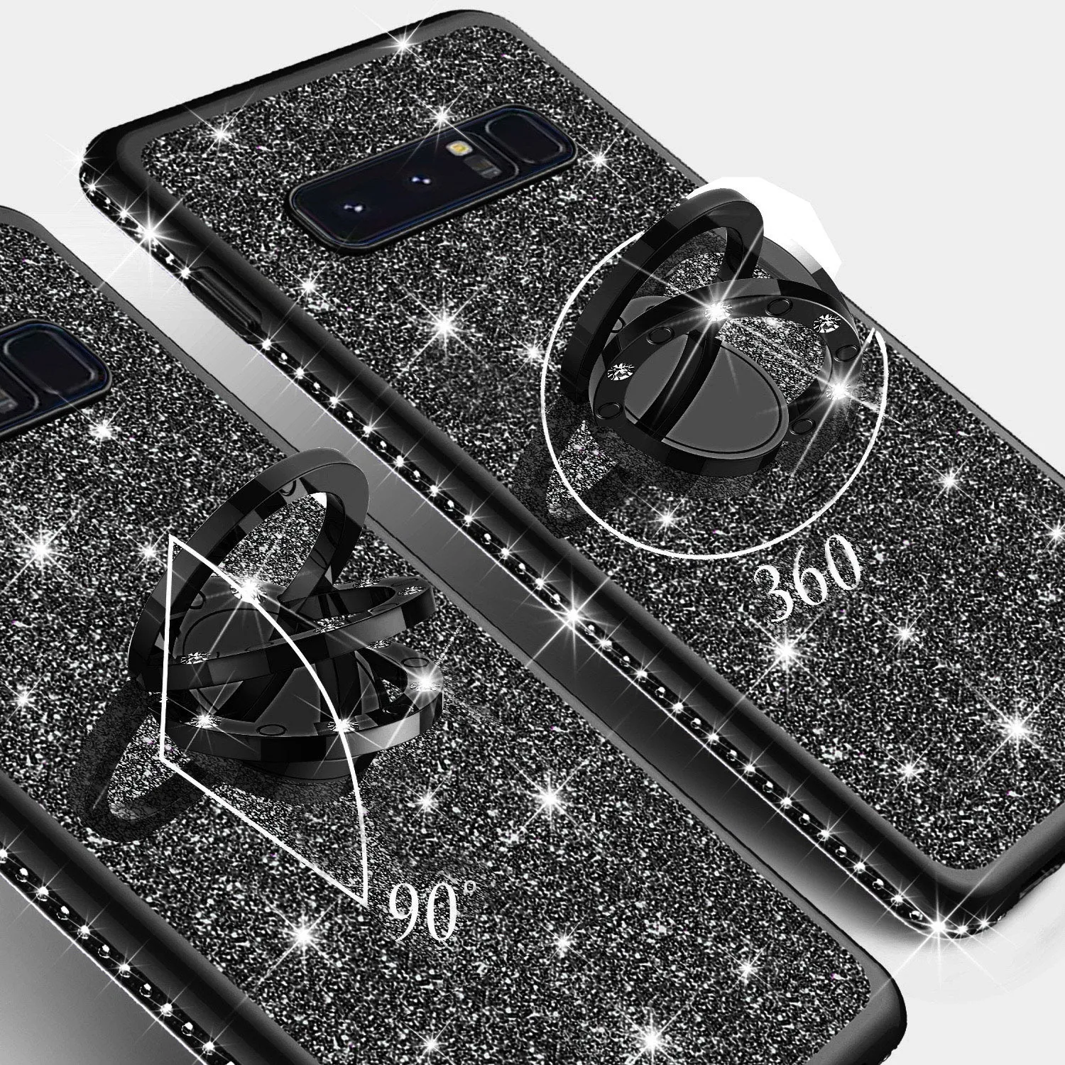 Samsung Galaxy S10 Case, Glitter Cute Phone Case Girls with Kickstand, Bling Diamond Rhinestone Bumper Ring Stand Sparkly Luxury Clear Thin Soft Protective Samsung Galaxy S10 Cover for Girl Women - Black