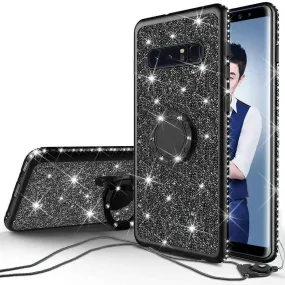 Samsung Galaxy S10 Case, Glitter Cute Phone Case Girls with Kickstand, Bling Diamond Rhinestone Bumper Ring Stand Sparkly Luxury Clear Thin Soft Protective Samsung Galaxy S10 Cover for Girl Women - Black