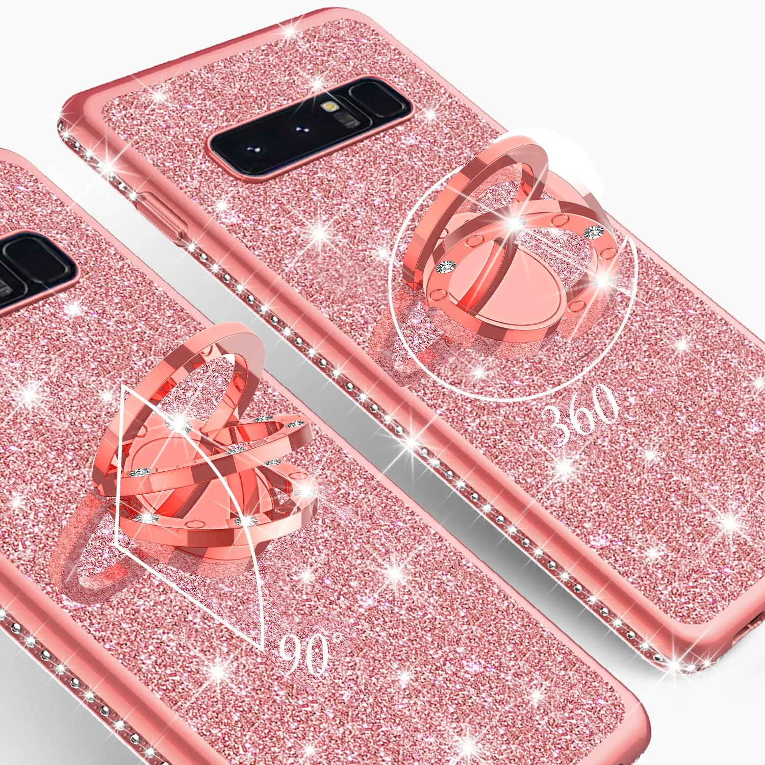 Samsung Galaxy S10e Case, Glitter Cute Phone Case Girls with Kickstand, Bling Diamond Rhinestone Bumper Ring Stand Sparkly Luxury Clear Thin Soft Protective Samsung Galaxy S10e Cover for Girl Women - Rose Gold