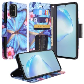 Samsung Galaxy S20 Case, Galaxy S20 Wallet Case, Wrist Strap Pu Leather Wallet Case [Kickstand] with ID & Credit Card Slots - Blue Butterfly