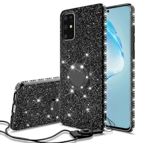 Samsung Galaxy S20 Ultra Case, Glitter Cute Phone Case Girls with Kickstand,Bling Diamond Rhinestone Bumper Ring Stand Sparkly Luxury Clear Thin Soft Protective Samsung Galaxy S20 Ultra Case for Girl Women - Black