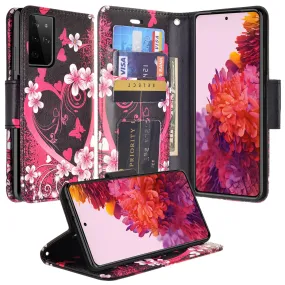 Samsung Galaxy S21 Ultra Case, Galaxy S21 Ultra Wallet Case, Wrist Strap Pu Leather Wallet Case [Kickstand] with ID & Credit Card Slots - Heart Butterflies