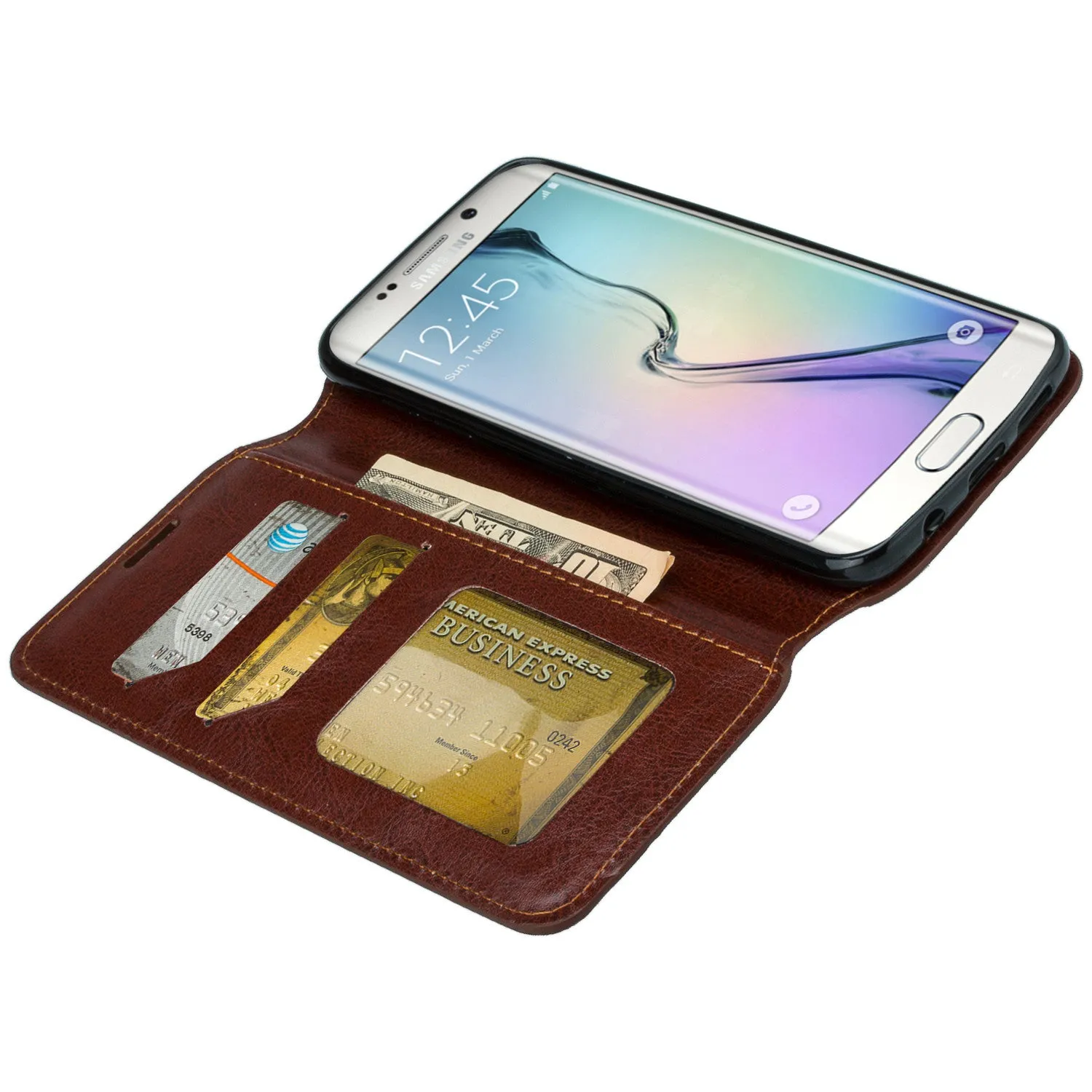 Samsung Galaxy S7 Edge Wallet Case, Pu Leather Magnetic Flip Fold[Kickstand] with ID & Card Slots for Galaxy S7 Edge - Solid Brown