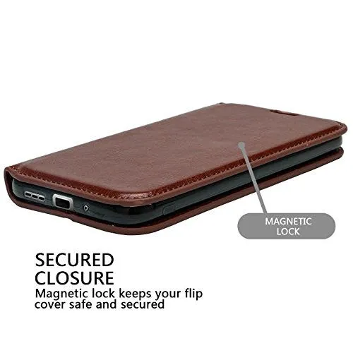 Samsung Galaxy S7 Genuine Leather Case, Magnetic Flip Fold[Kickstand] with ID & Card Slots Genuine Leather Wallet Case for Galaxy S7 - Brown