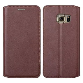 Samsung Galaxy S7 Genuine Leather Case, Magnetic Flip Fold[Kickstand] with ID & Card Slots Genuine Leather Wallet Case for Galaxy S7 - Brown