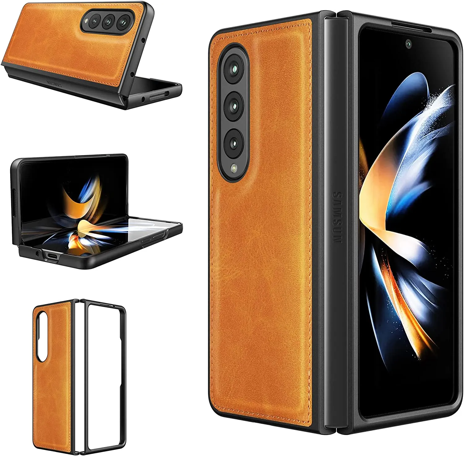 Samsung Galaxy Z Fold 4 5G Case, Galaxy Z Fold 4 Leather Case Black