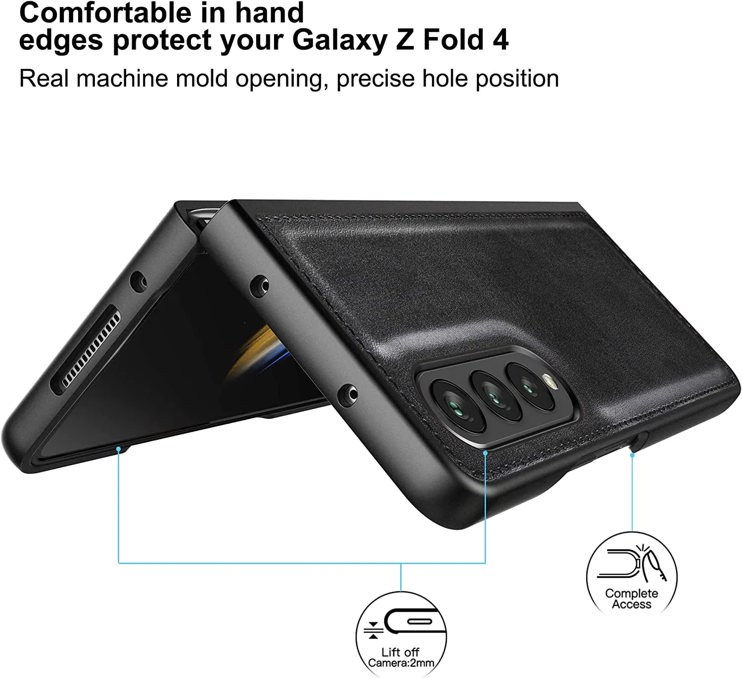 Samsung Galaxy Z Fold 4 5G Case, Galaxy Z Fold 4 Leather Case Black