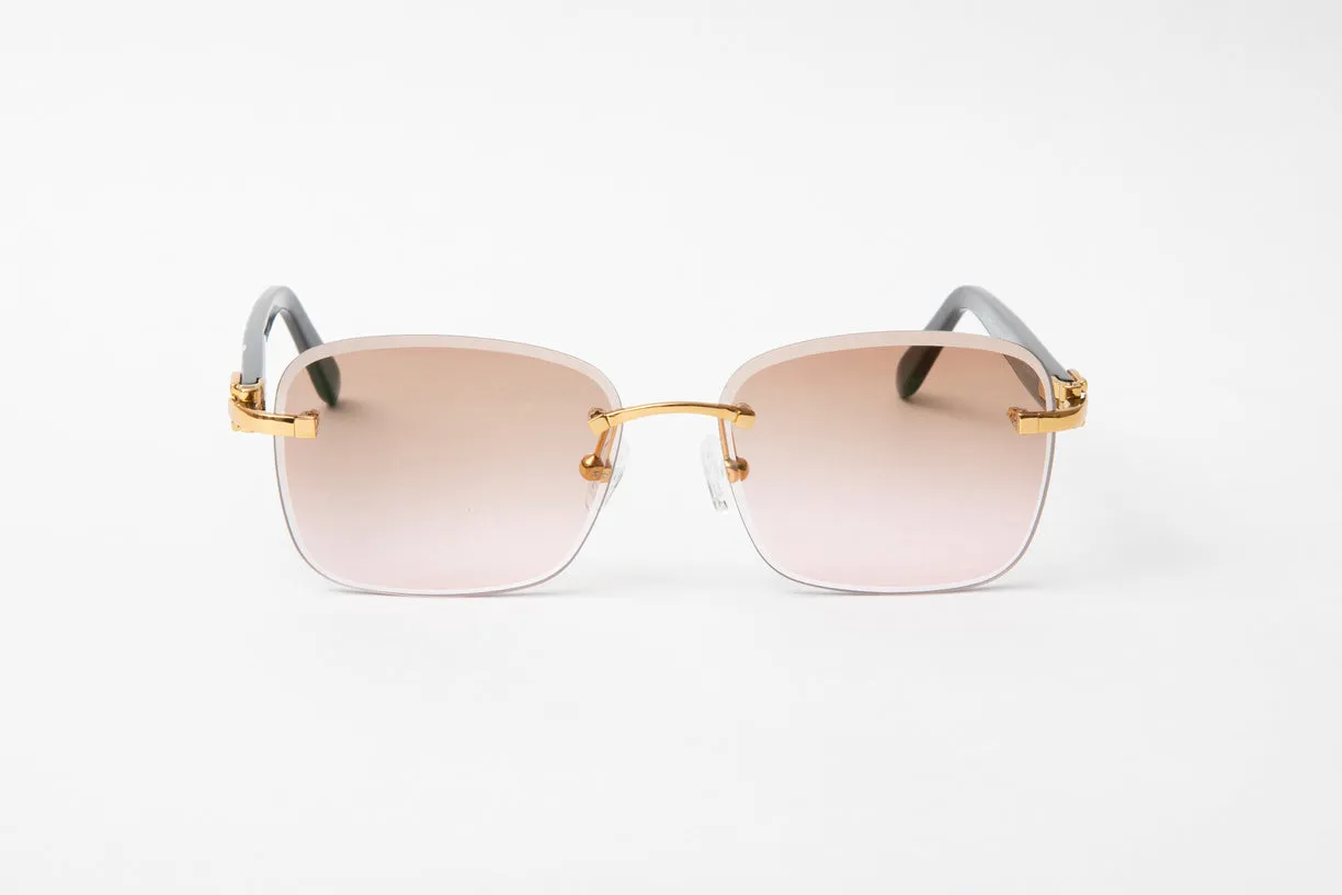 SANTOS 24KT Gold & Black/White Acetate Sunglasses, Gradient Brown Lenses