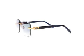 SANTOS 24KT Gold & Blue Acetate Sunglasses, Gradient Grey Rectangular Lenses