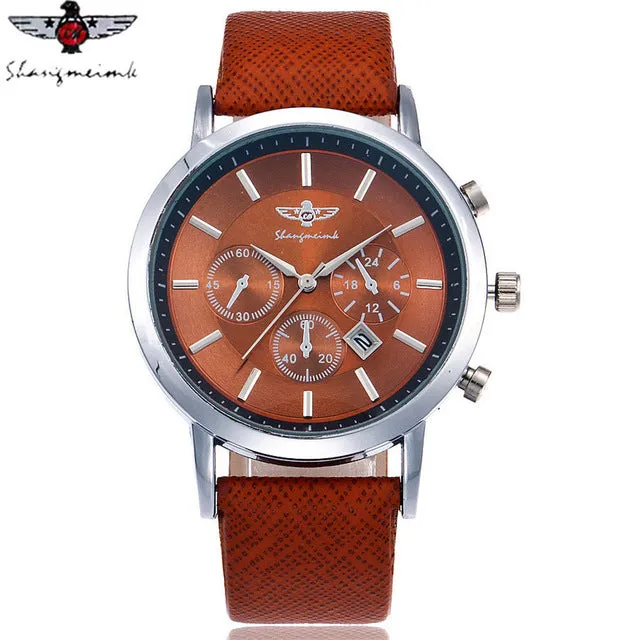 SHANGMEIMK Brand Men Watch Luxury Fashion Calendar Business Watch Casual Leather Strap Quartz Wristwatches Relogio Masculino Hot