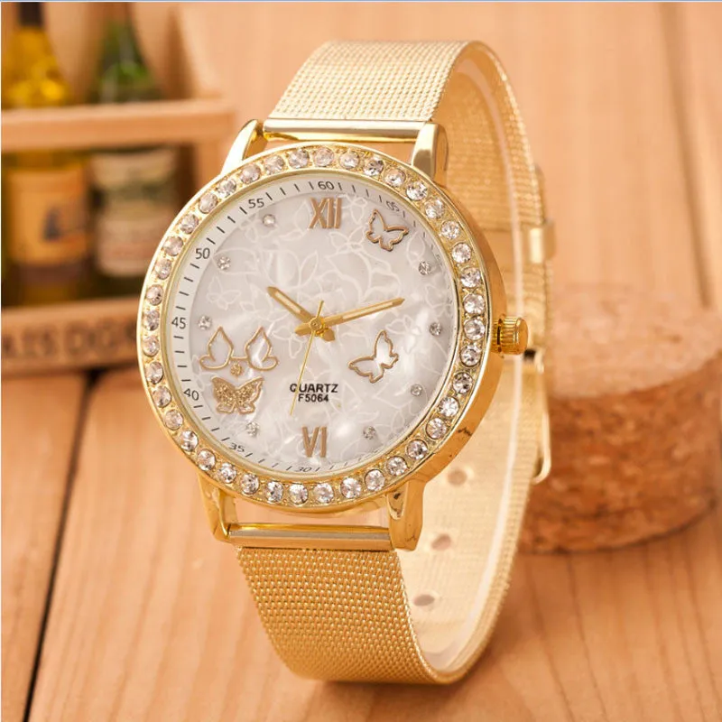 Silver Casual Geneva Quartz Watch Women Mesh Stainless Steel Dress Women Watches