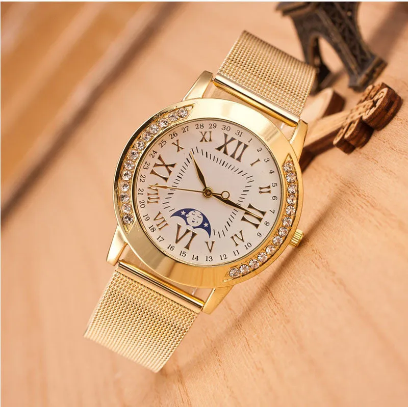 Silver Casual Geneva Quartz Watch Women Mesh Stainless Steel Dress Women Watches