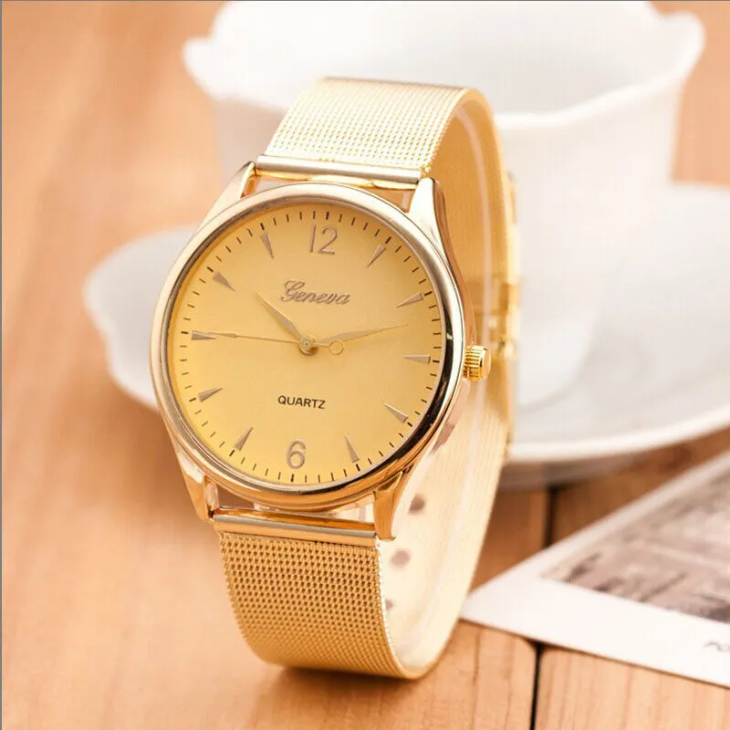 Silver Casual Geneva Quartz Watch Women Mesh Stainless Steel Dress Women Watches