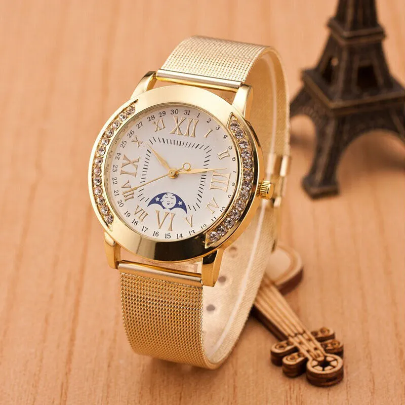 Silver Casual Geneva Quartz Watch Women Mesh Stainless Steel Dress Women Watches