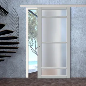 Single Sliding Door & Premium Wall Track - Eco-Urban® Malvan 4 Pane Door DD6414SG Frosted Glass - 6 Colour Options